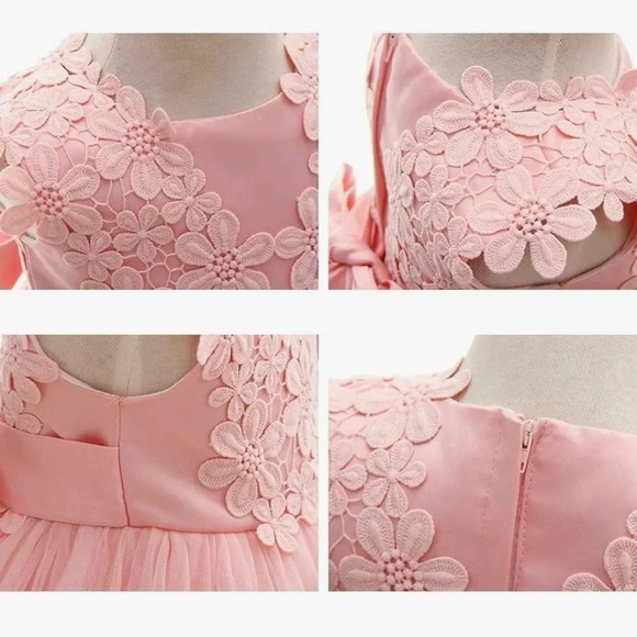 2/$25 Baby Girl Tutu Dress Tulle Gowns Peach Flower Occasion Lined Chiffon 6-9mo - Picture 3 of 17